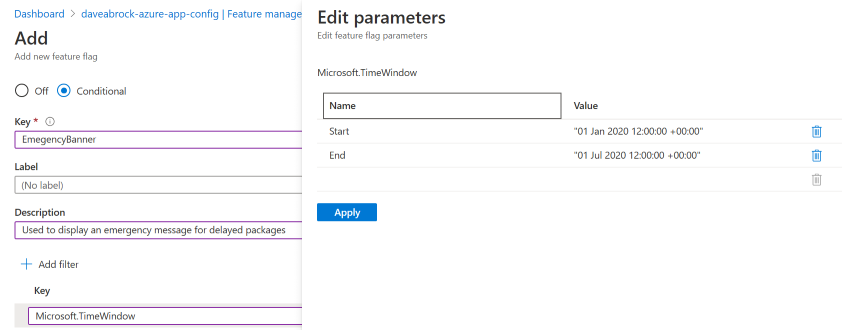 Time window configuration