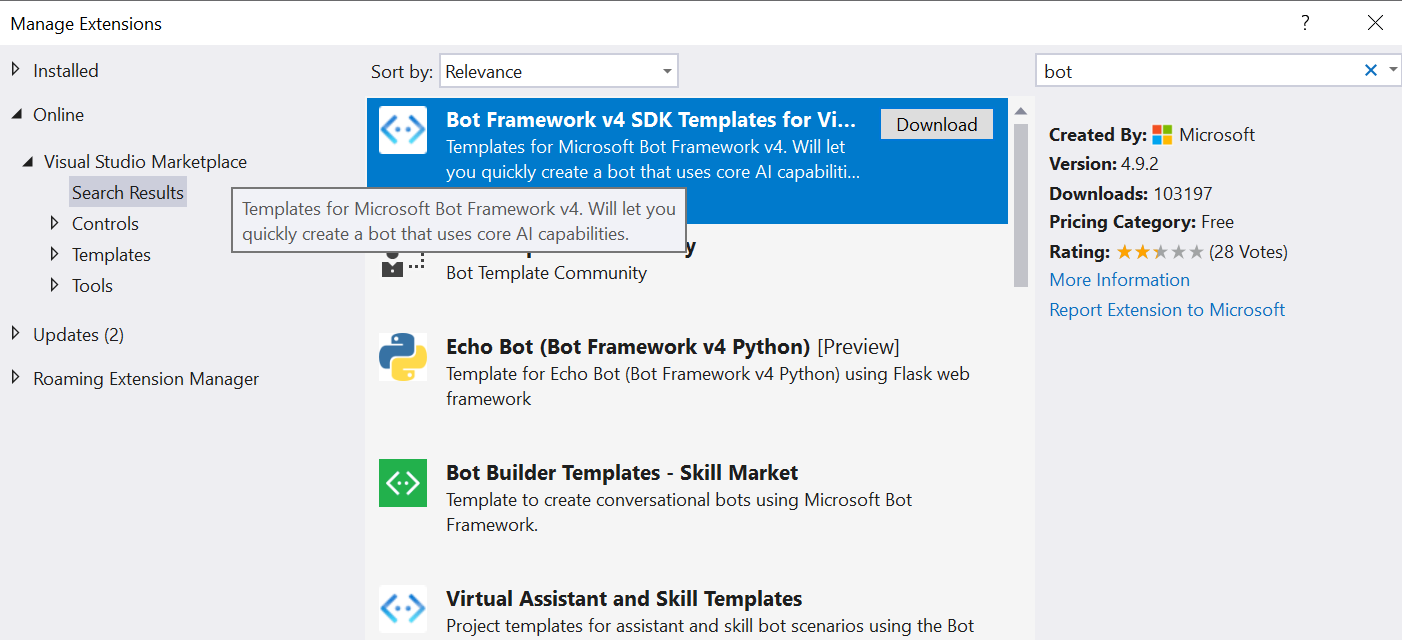 bot framework extension