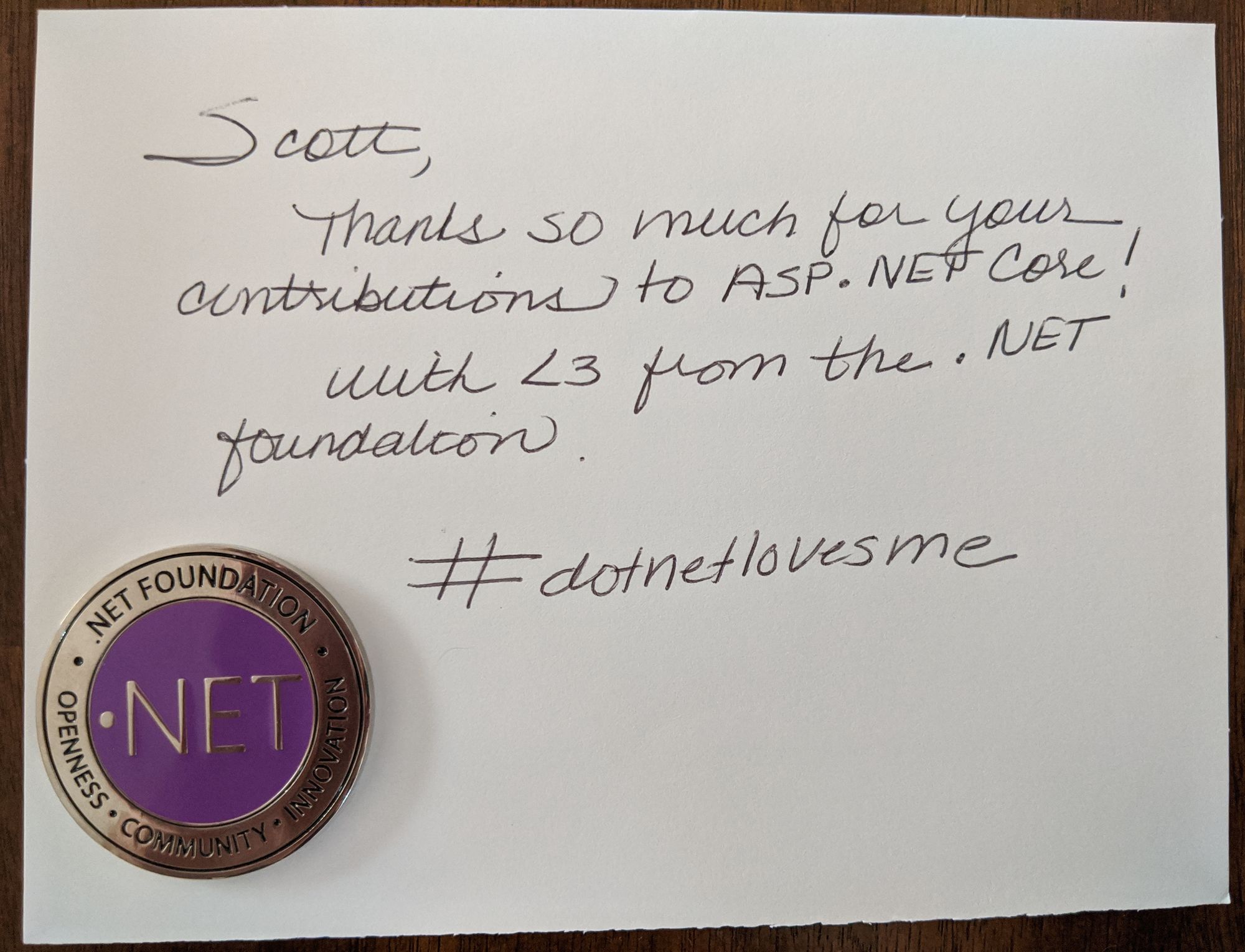 .NET Foundation thank you note